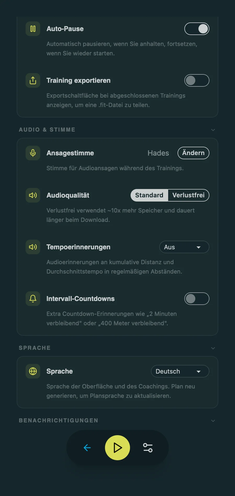 Voice Coach Settings