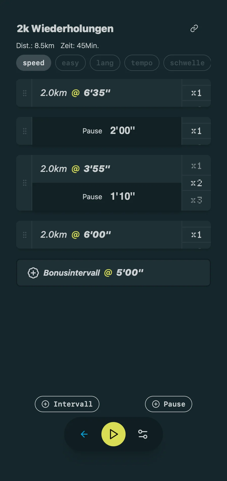 Pacing Run App Screenshot - Workout Detail