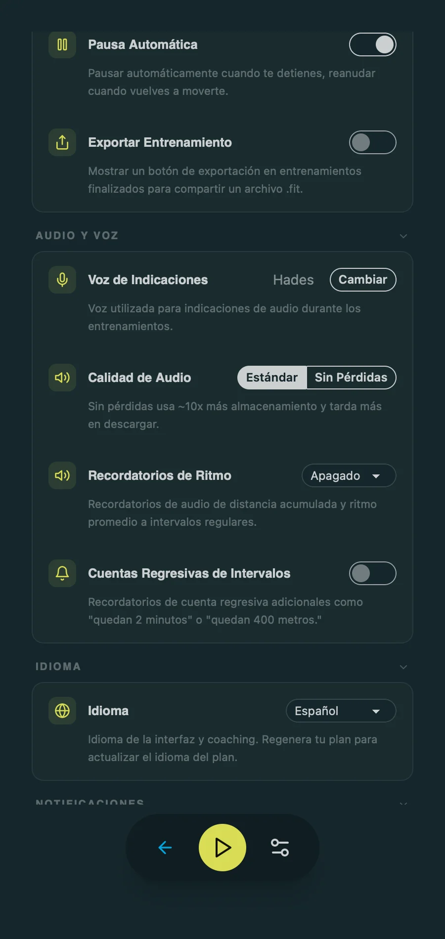 Voice Coach Settings