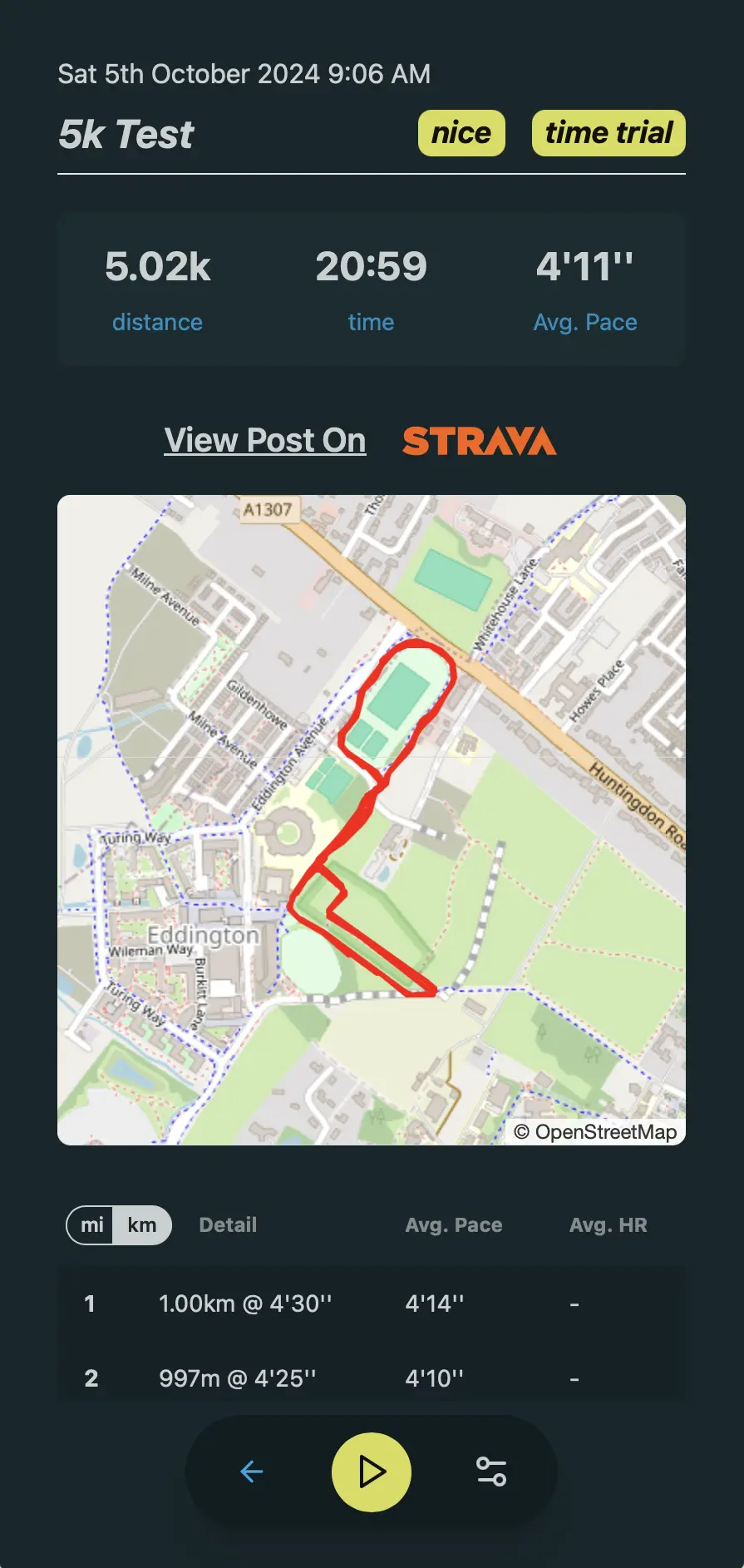 Pacing Run App Screenshot - Analyse Efforts