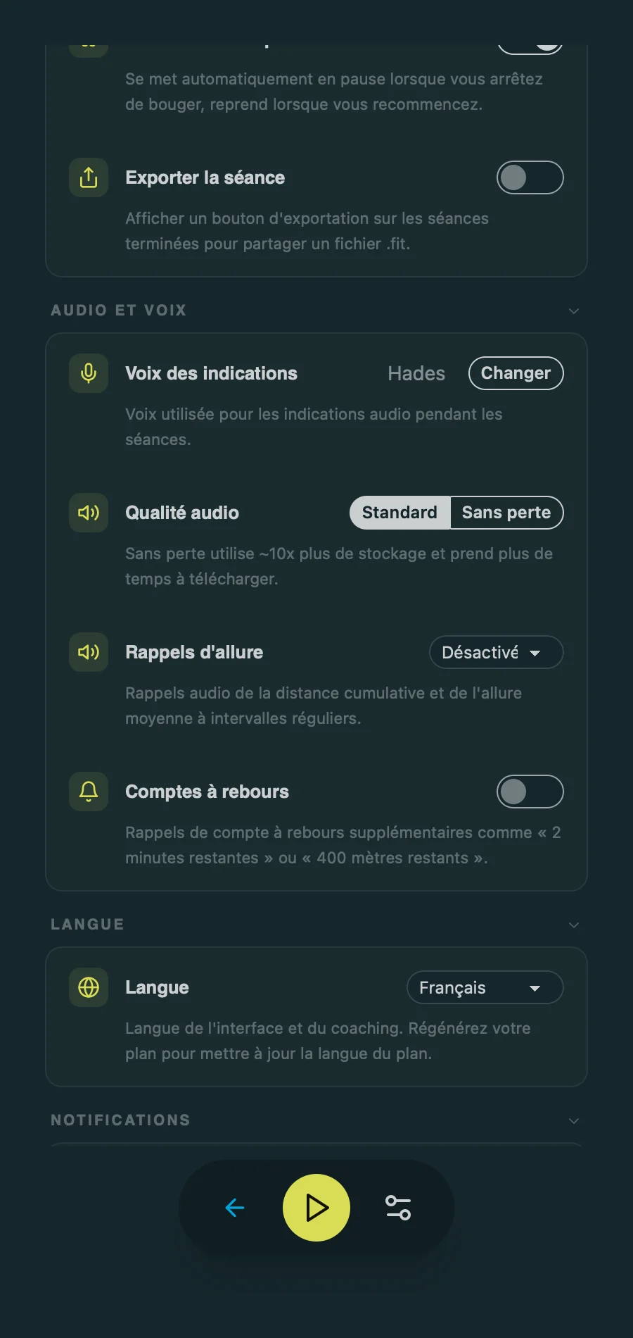 Voice Coach Settings